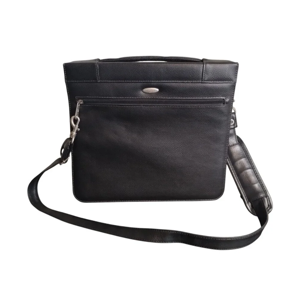 Samsonite Briefcase Laptop Bag Luggage Black Leather Telescoping Handle 13.5X12